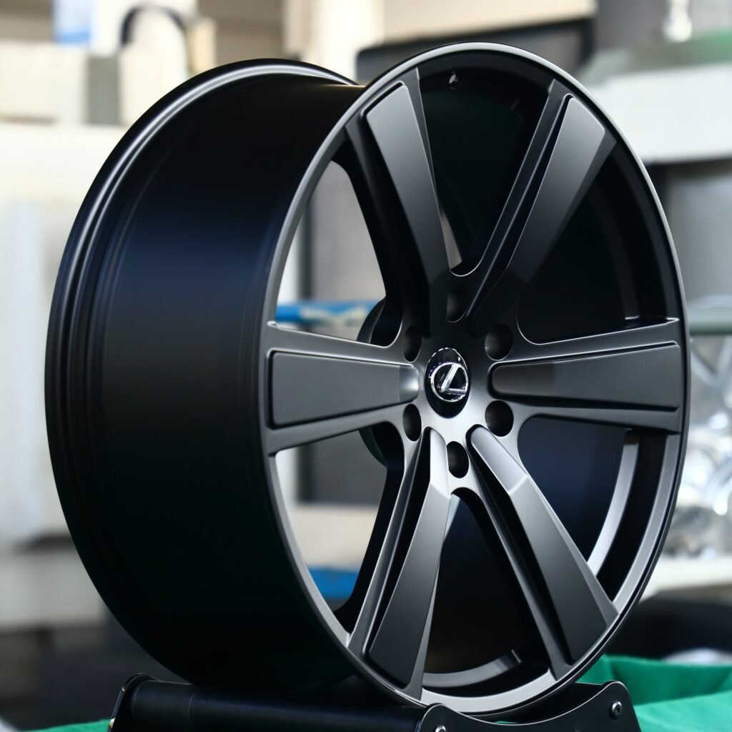 5x114.3 wheels – Matte Black 6-Spoke, side view