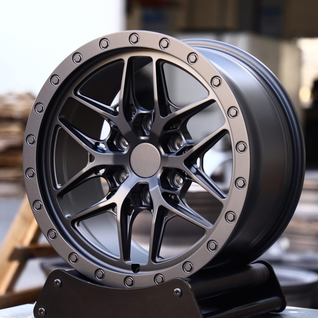 Chevrolet Silverado wheels – Matte Black 6 Y-Spoke Exposed Bolt Detail, angled view