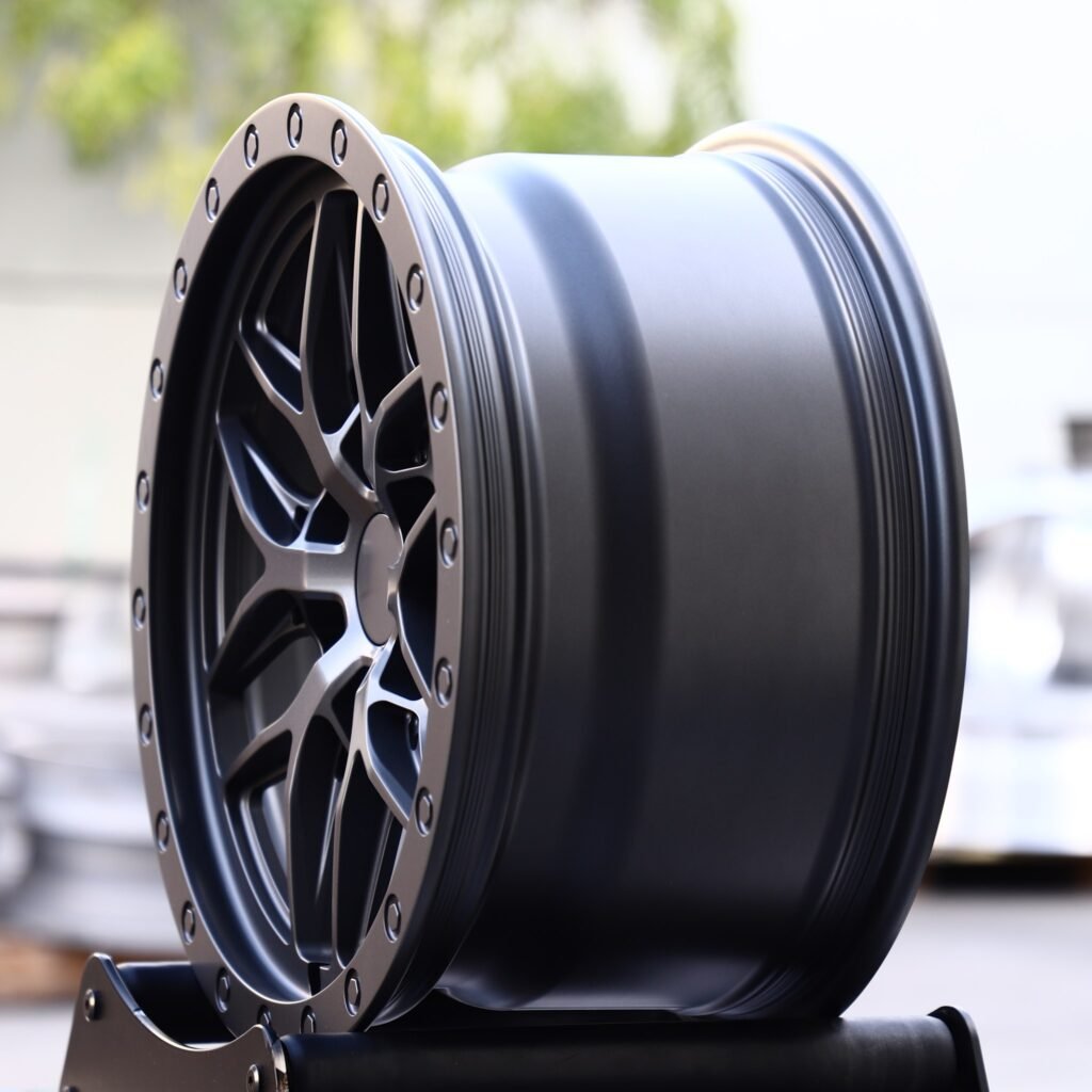 6x135 wheels – Matte Black 6 Y-Spoke Exposed Bolt Detail, side view
