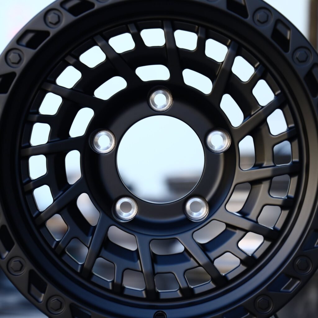 5x127 wheels – Matte Black 8-Spoke Bolt-Ring, side view