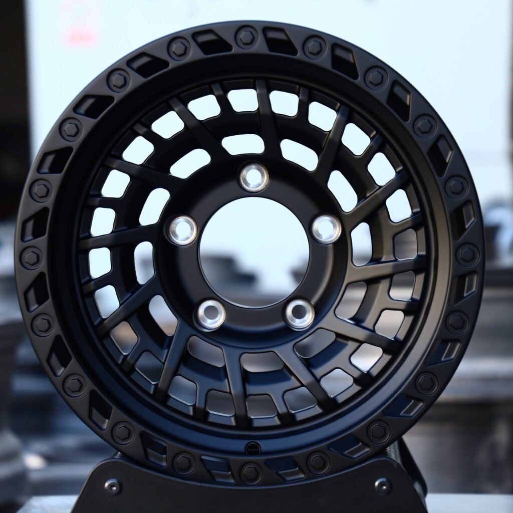 Jeep Gladiator wheels – Matte Black 8-Spoke Bolt-Ring, lip and barrel detail