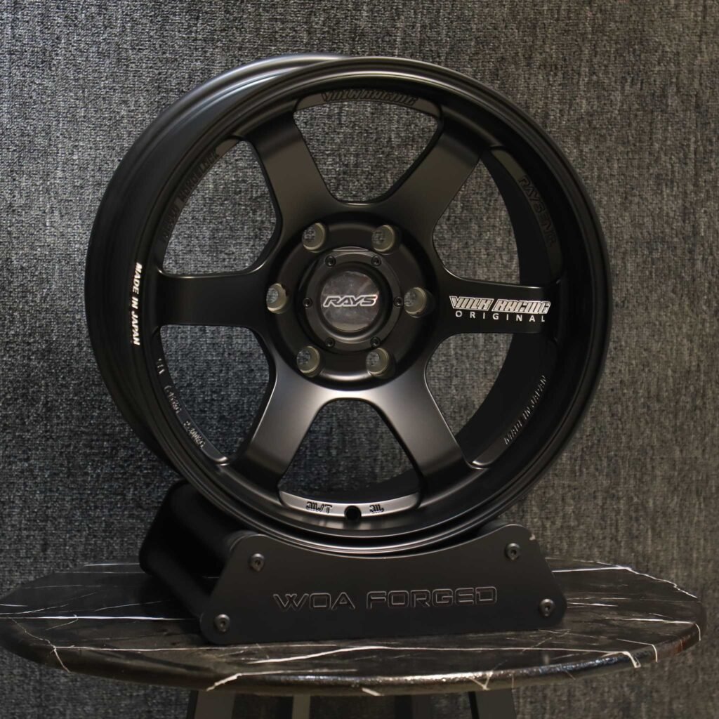 Toyota Tacoma wheels – Matte Black Custom (Rays-Style), angled view