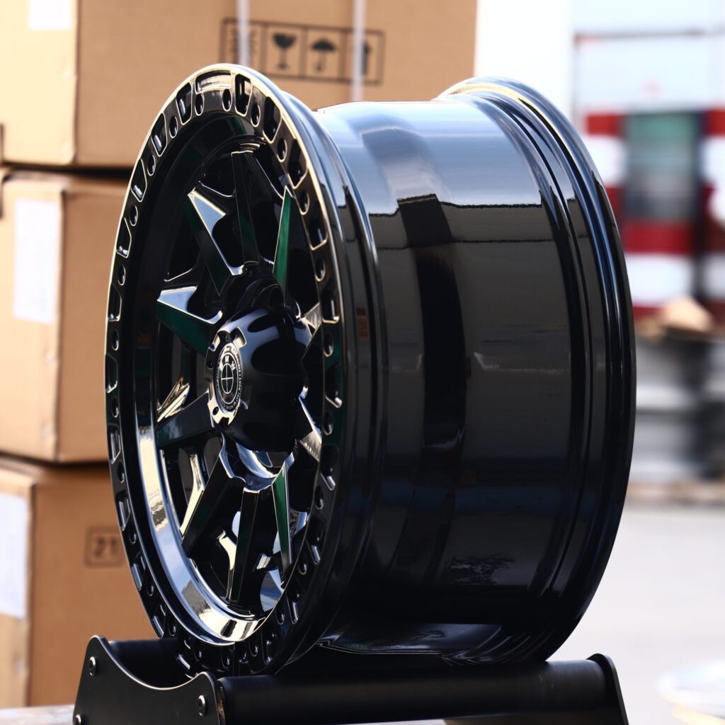 5x112 wheels – Matte Black Double-Ring Exposed Bolt Detail, side view