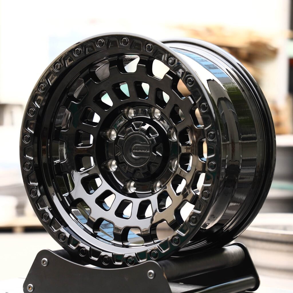 Chevrolet Silverado 2500HD wheels – Matte Black Double-Ring Exposed Bolt Detail, angled view