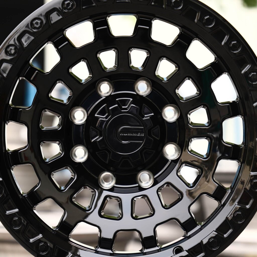 Ram 3500 wheels – Matte Black Double-Ring Exposed Bolt Detail, lip and barrel detail
