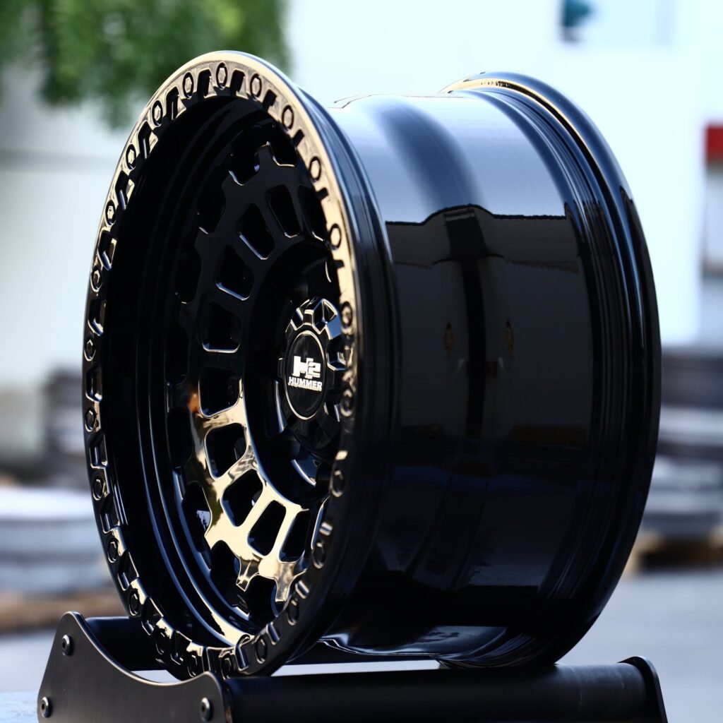 8x165.1 wheels – Matte Black Double-Ring Exposed Bolt Detail (Hummer OEM-Style), side view