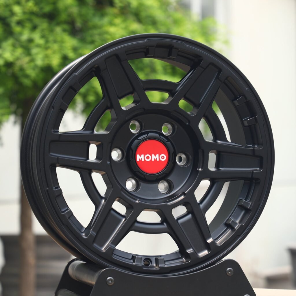 Chevrolet Silverado wheels – Matte Black Double-Ring (Momo-Style), angled view