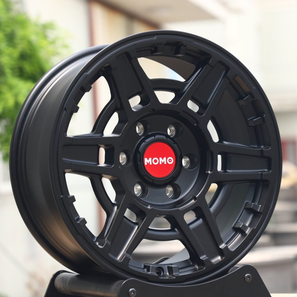 6x135 wheels – Matte Black Double-Ring (Momo-Style), side view
