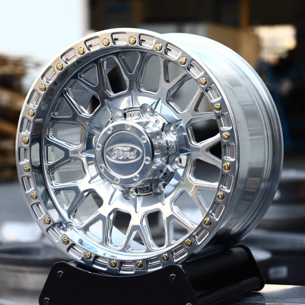 Ford F-350 Super Duty wheels – Matte Black Exposed Bolt Detail Floating Cap (Ford OEM-Style), angled view