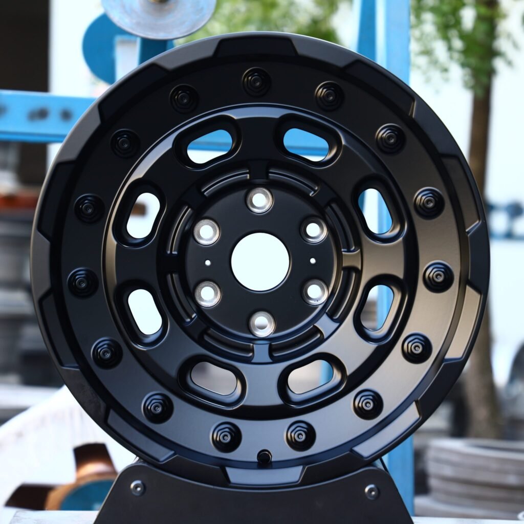 Jeep Wrangler wheels – Matte Black Exposed Bolt Detail, front view
