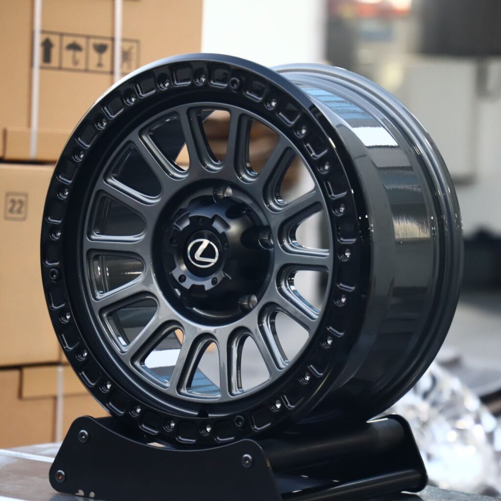 Toyota Land Cruiser wheels – Matte Black Exposed Bolt Detail, angled view