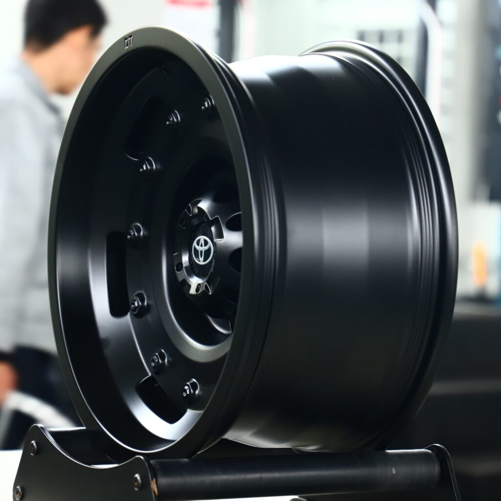 Toyota Tacoma wheels – Matte Black Exposed Bolt Detail, angled view