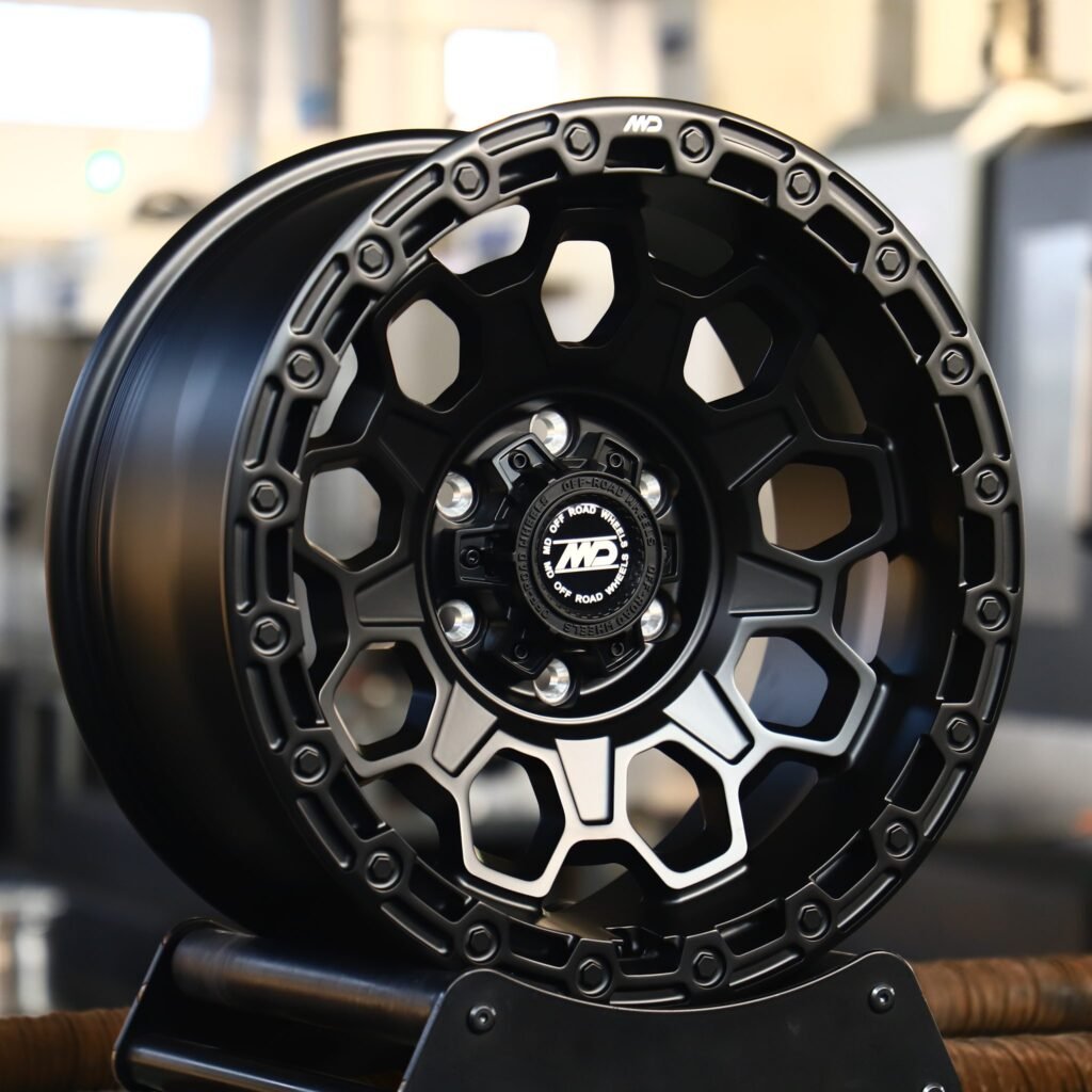Chevrolet Silverado wheels – Matte Black Exposed Bolt Detail, angled view