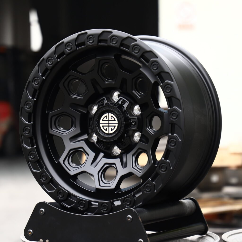 Chevrolet Silverado wheels – Matte Black Exposed Bolt Detail, angled view