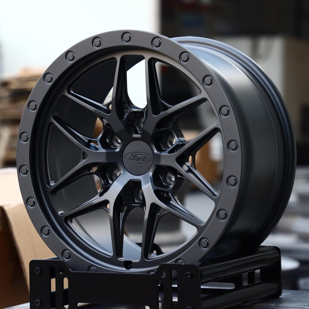 Ford Bronco wheels – Matte Black Exposed Bolt Detail, angled view