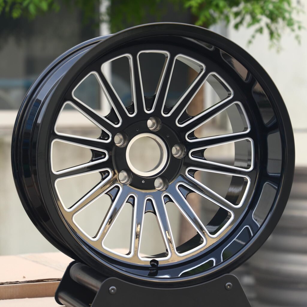 BMW 3 Series F30 wheels – Black / Machined H-Type Spoke, angled view