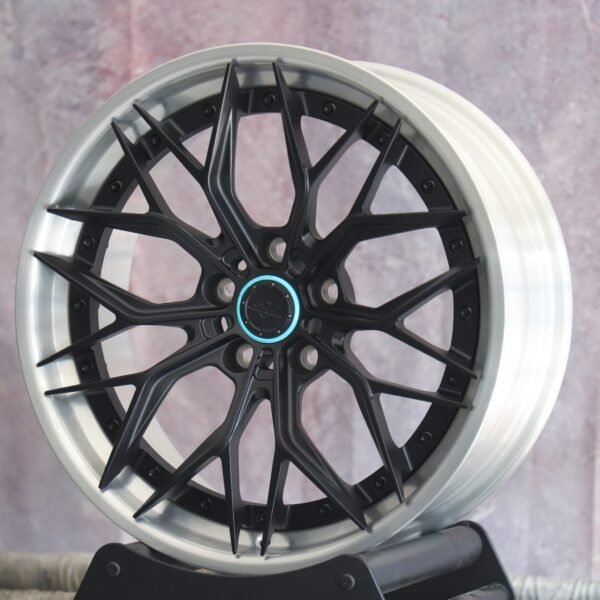 Audi A6 wheels – Gloss Black Multi-Spoke Polished Lip 2-Piece, front view