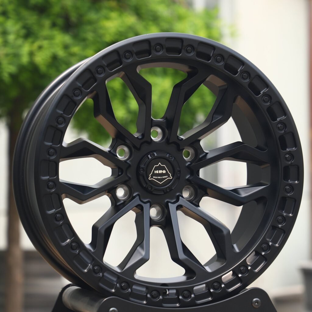 Chevrolet Silverado wheels – Matte Black Petal Exposed Bolt Detail, angled view