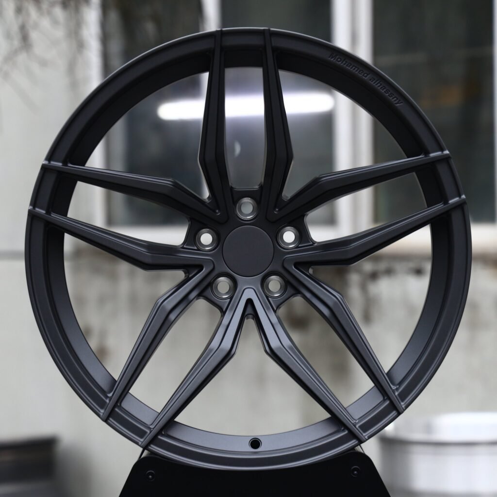 Porsche 911 wheels – Matte Black Petal Split-Spoke, front view