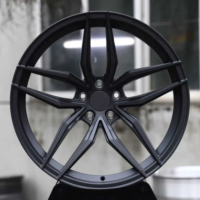 Porsche 911 / M3 Forged Wheels – Matte Black Petal Split-Spoke, front view