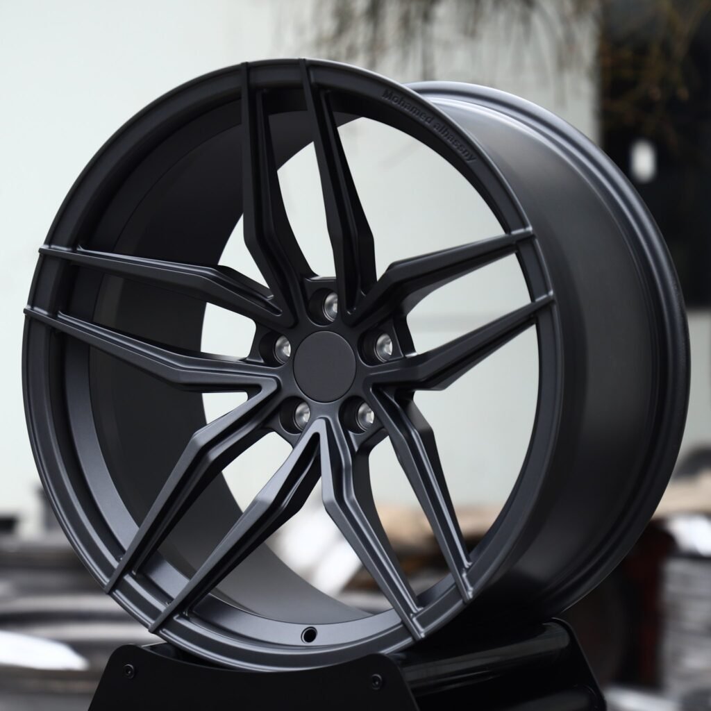 BMW M3 wheels – Matte Black Petal Split-Spoke, angled view