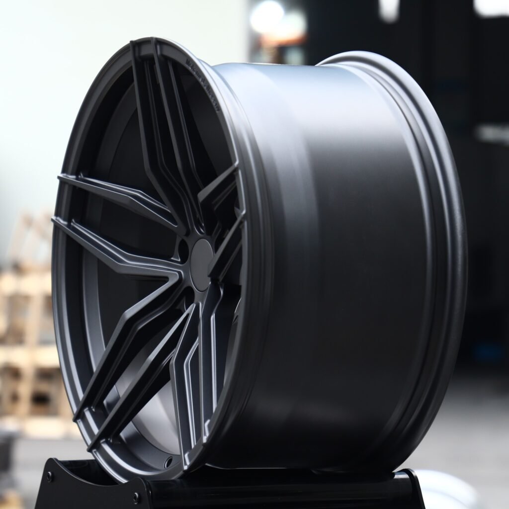 5x130 wheels – Matte Black Petal Split-Spoke, side view
