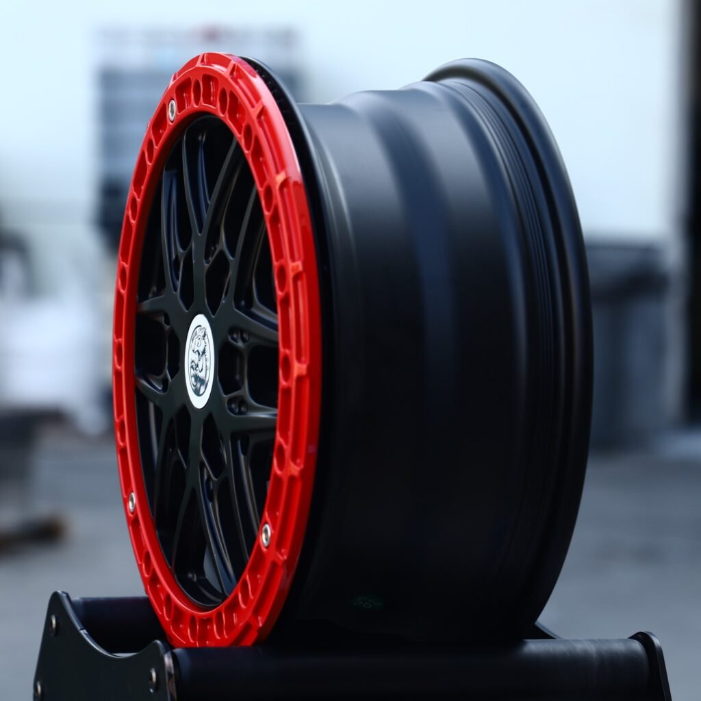 6x135 wheels – Matte Black / Red 6 Y-Spoke, side view