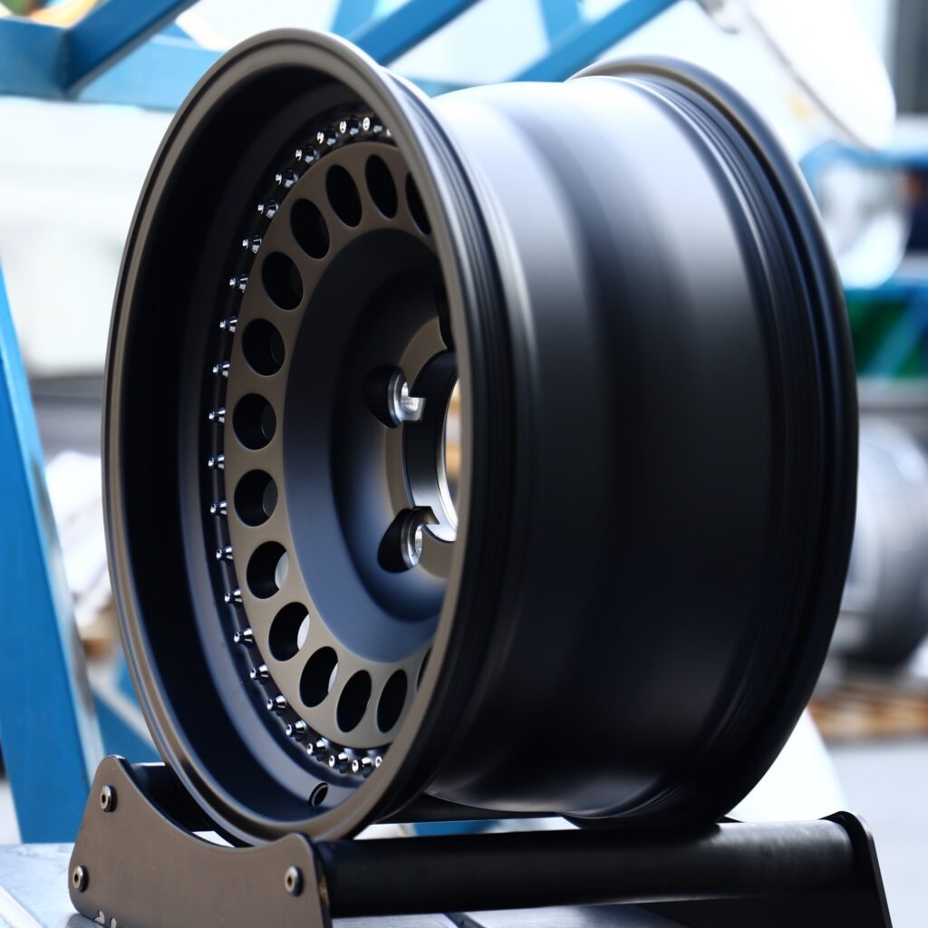 5x127 wheels – Matte Black Semi-Full-Face Riveted, side view