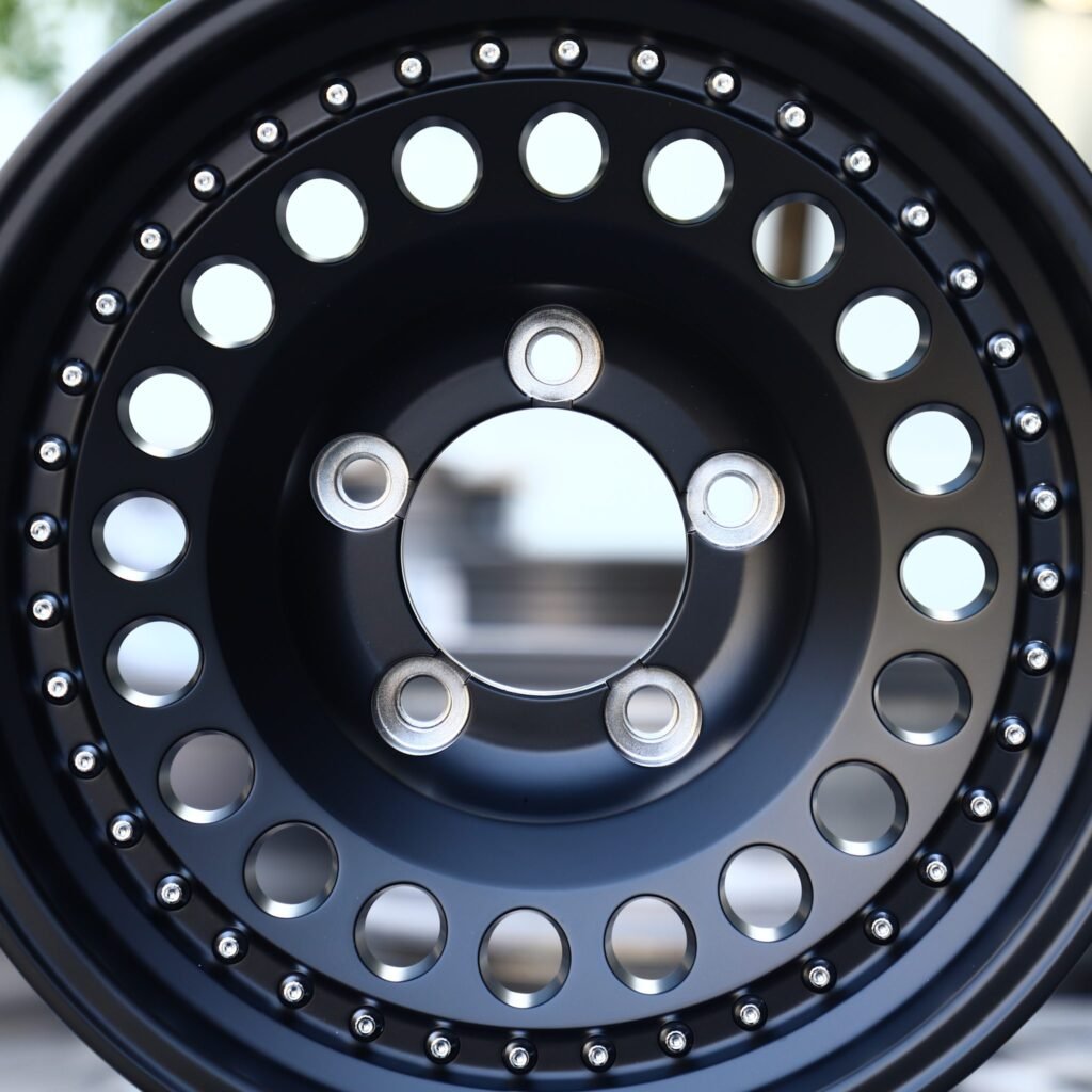 Lexus LX 570 wheels – Matte Black Semi-Full-Face Riveted, lip and barrel detail