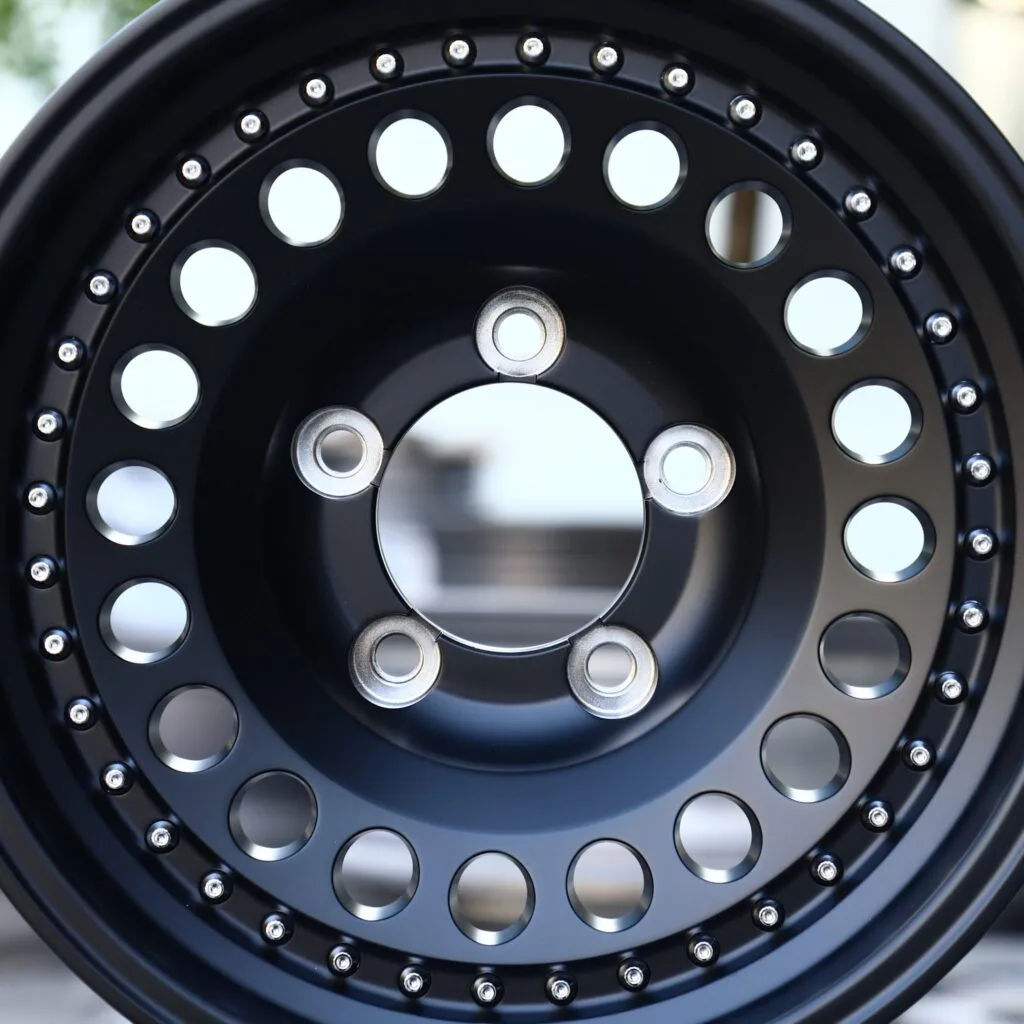 Lexus LX 570 wheels – Matte Black Semi-Full-Face Riveted, lip and barrel detail