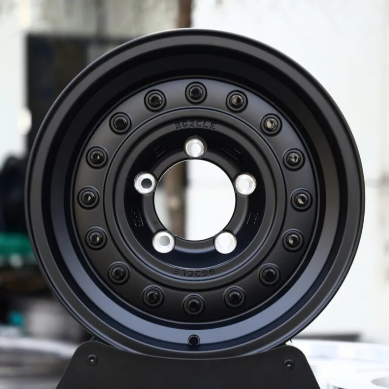 Jeep Wrangler / Land Cruiser Beadlock Off-Road Forged Wheels – Matte Black Steelie-Style, front view