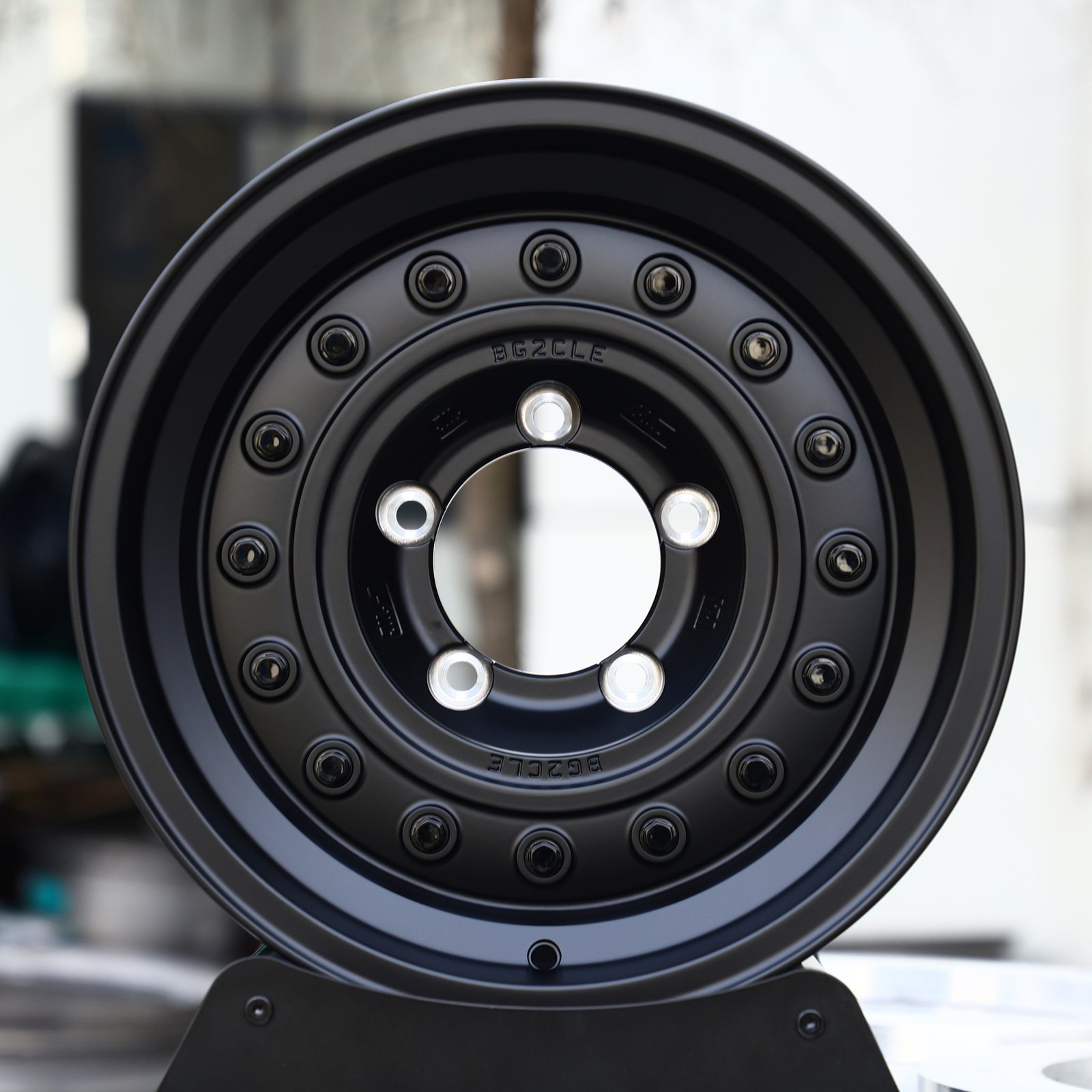 Jeep Wrangler wheels – Matte Black Steelie-Style (Jeep Wrangler / Land Cruiser Beadlock Off-Road Forged Wheels – Matte Black Steelie-Style), front view