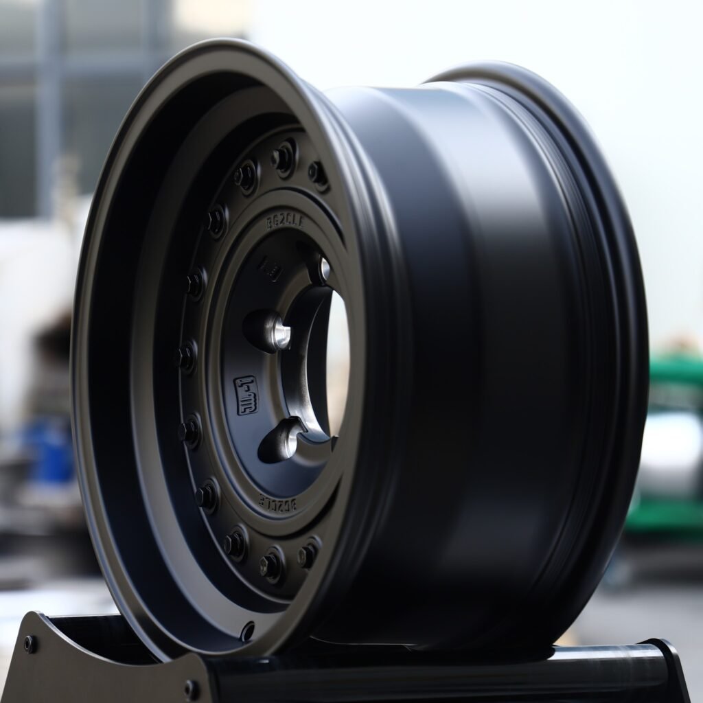 5x127 wheels – Matte Black Steelie-Style (Jeep Wrangler / Land Cruiser Beadlock Off-Road Forged Wheels – Matte Black Steelie-Style), side view