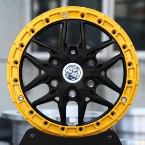 Ford F-150 / Silverado Beadlock Off-Road Forged Wheels – Matte Black / Yellow 6 Y-Spoke (6-Lug)