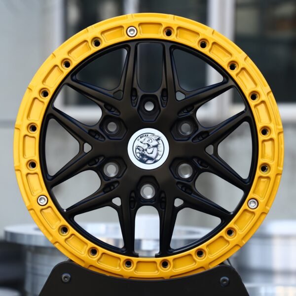 Ford F-150 wheels – Matte Black 6 Y-Spoke Yellow-Ring, front view