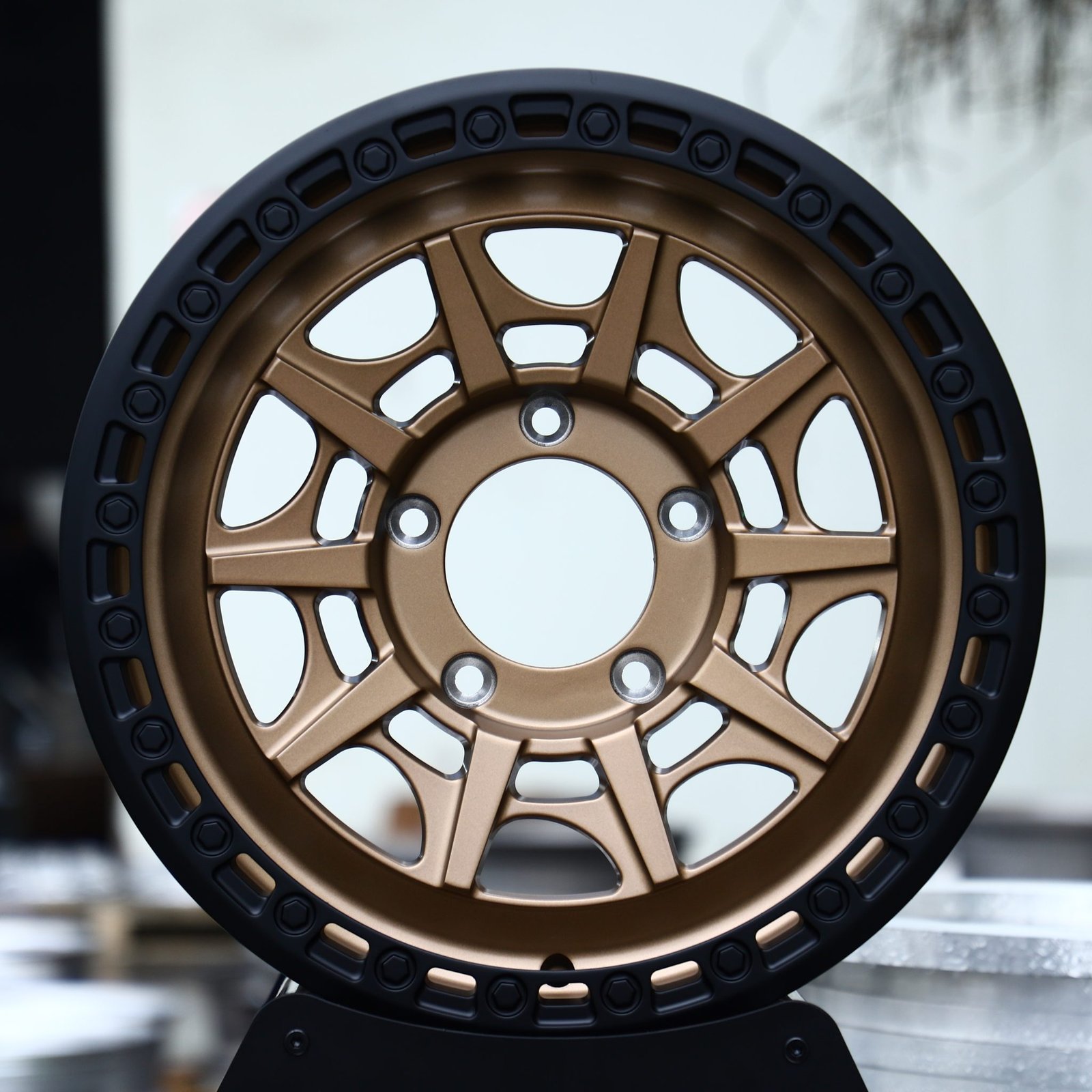 Jeep Wrangler wheels – Matte Bronze 8-Spoke Bolt-Ring, front view