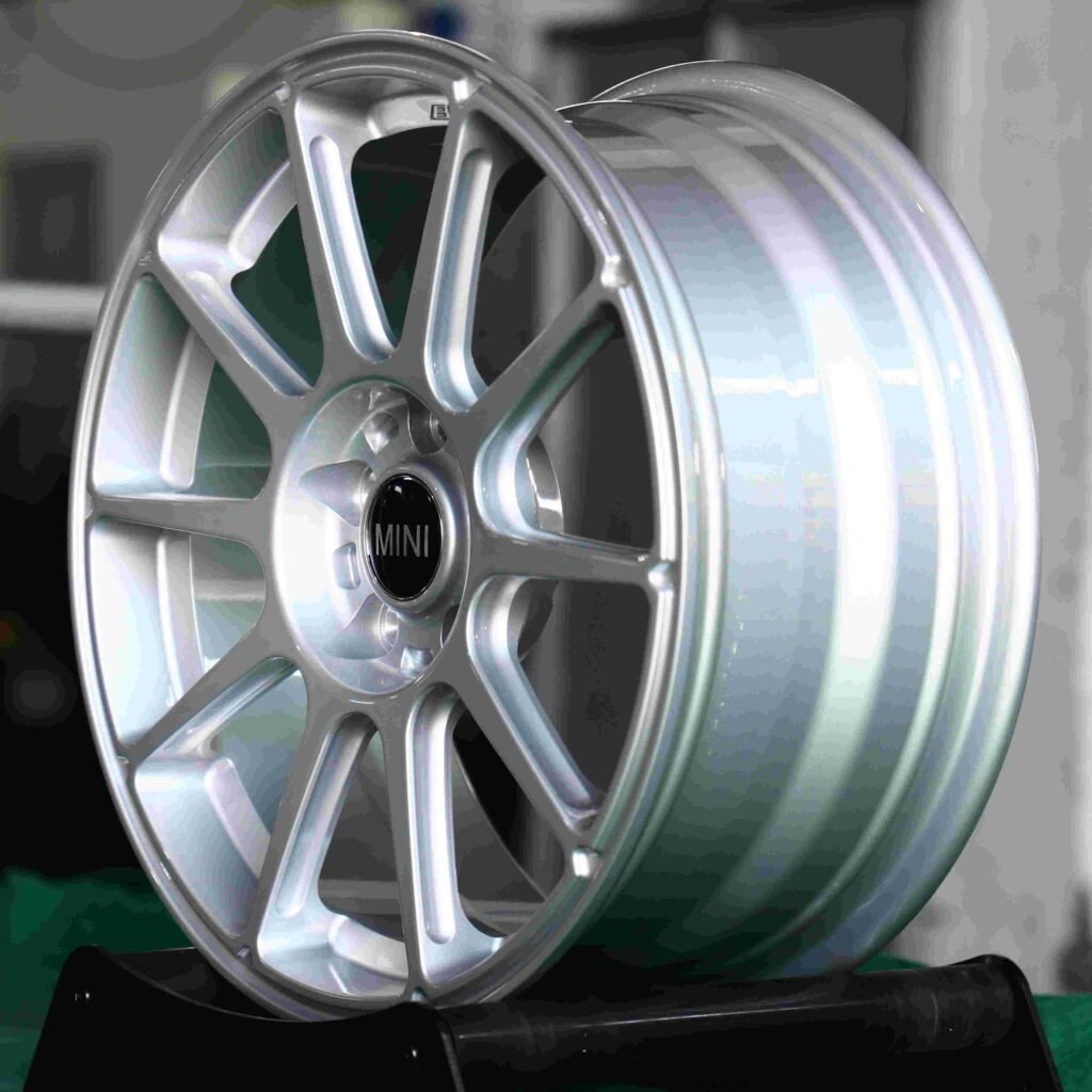 5x120 wheels – Matte Silver 10-Spoke (Mini OEM-Style), side view