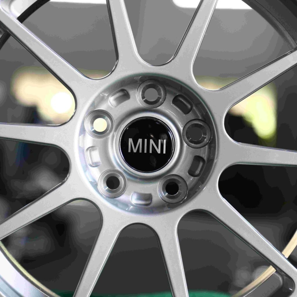 BMW M3 F80 wheels – Matte Silver 10-Spoke (Mini OEM-Style), lip and barrel detail