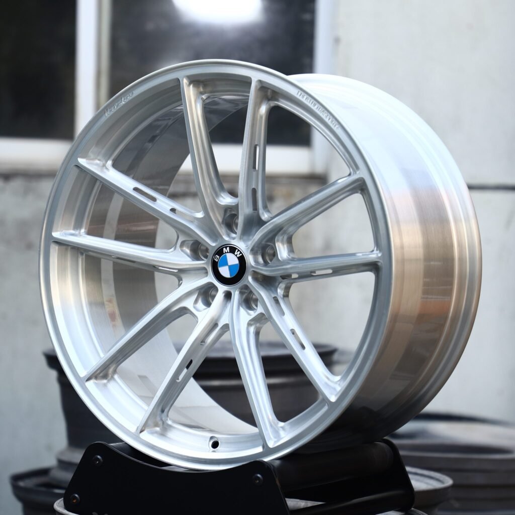BMW M4 G82 wheels – Matte Silver 10-Spoke Side-Milled (BMW OEM-Style), angled view