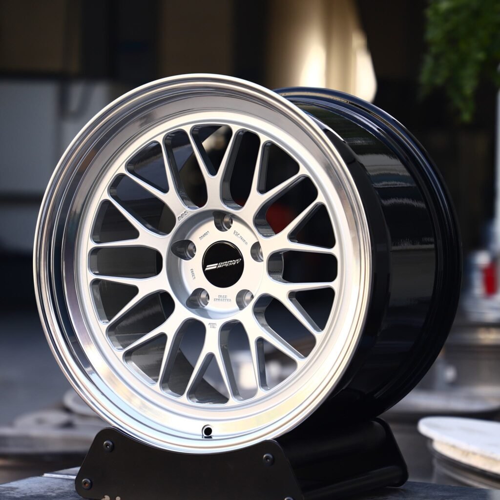 Porsche 911 wheels – Matte Silver 10 Y-Spoke Deep Lip (APEX ML-10RT-Style), angled view