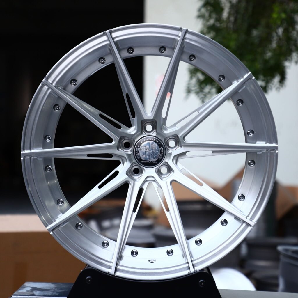 Porsche 911 wheels – Matte Silver 2-Piece 10-Spoke Side-Milled, front view