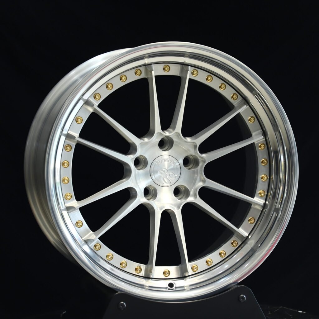BMW M3 wheels – Matte Silver 2-Piece Deep Lip, angled view