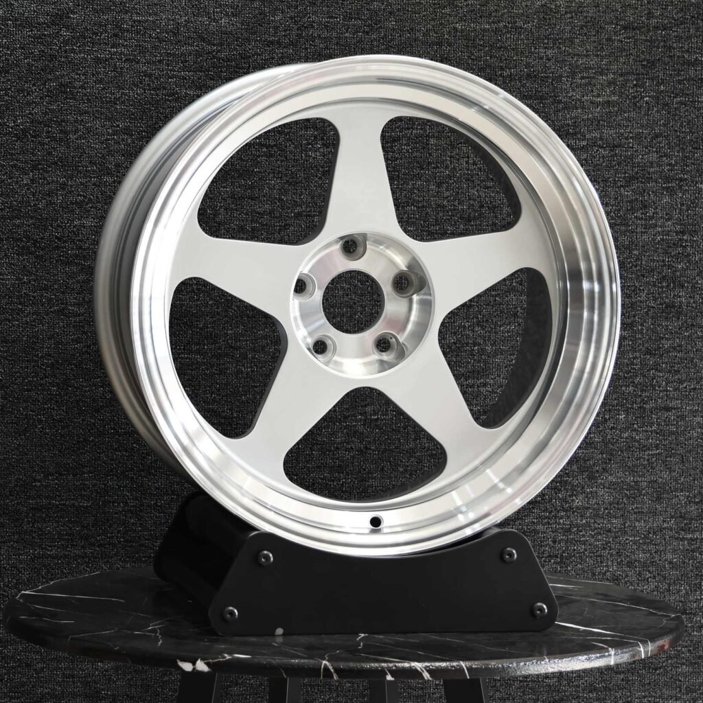 BMW M3 wheels – Matte Silver 5-Spoke Deep Lip, angled view