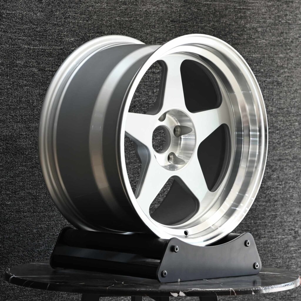 5x130 wheels – Matte Silver 5-Spoke Deep Lip, side view