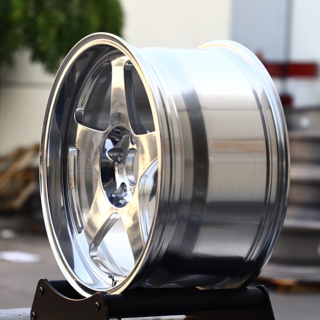 5x130 wheels – Matte Silver 5-Spoke Deep Lip, side view
