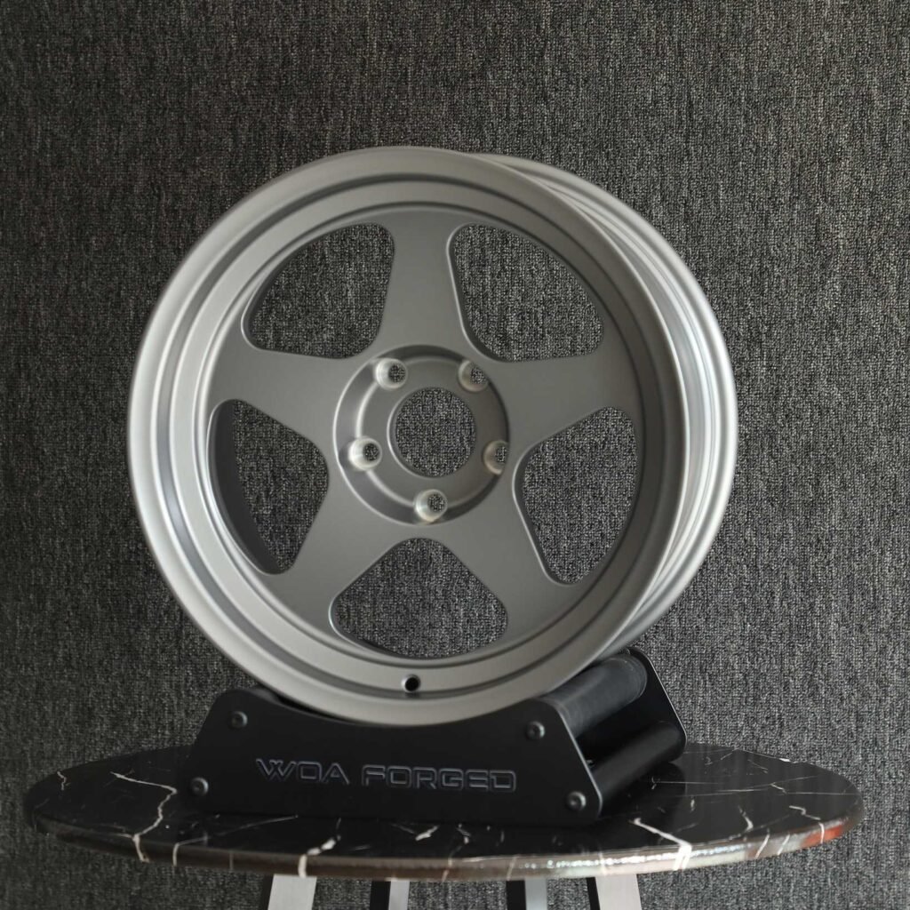 Toyota Tacoma wheels – Matte Silver 5-Spoke Deep Lip, angled view