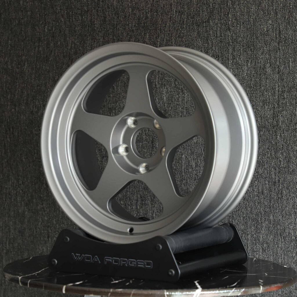6x139.7 wheels – Matte Silver 5-Spoke Deep Lip, side view