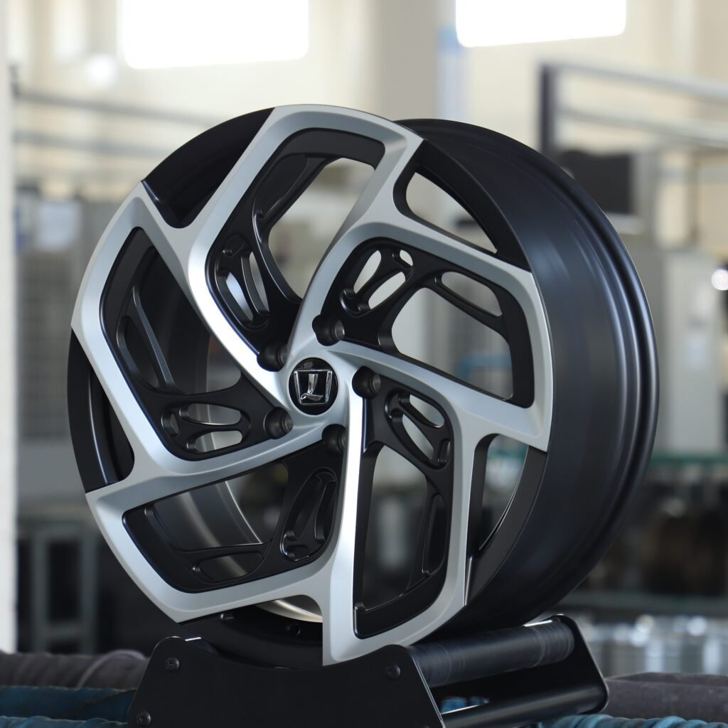 5x112 wheels – Matte Silver 5-Spoke Directional Machined Face, side view