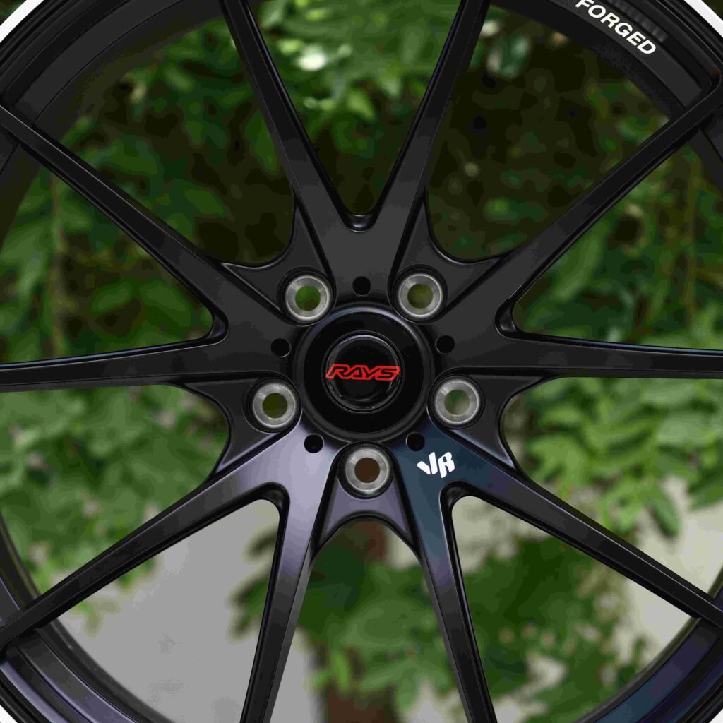 Toyota GR Supra wheels – Matte Silver 5 V-Spoke (Rays-Style), lip and barrel detail