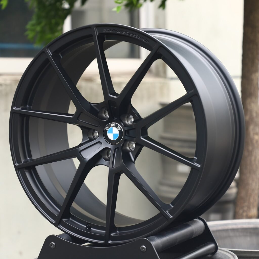 Tesla Model Y wheels – Matte Silver 5 Y-Spoke, angled view